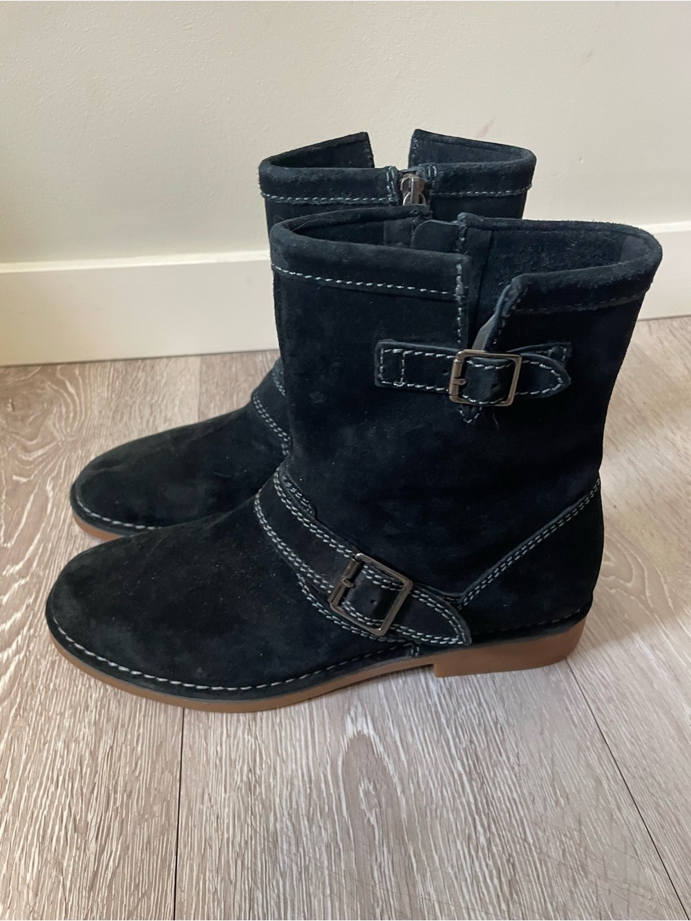 Hush Pupples 100% Genuine Leather Moto Biker Moto Boots Black Suede Size 9